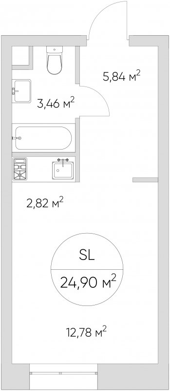 Студия с частичной отделкой, 24.9 м2, 4 этаж, сдача 1 квартал 2024 г., ЖК N'ICE LOFT, корпус 2 - объявление 1614760 - фото №1