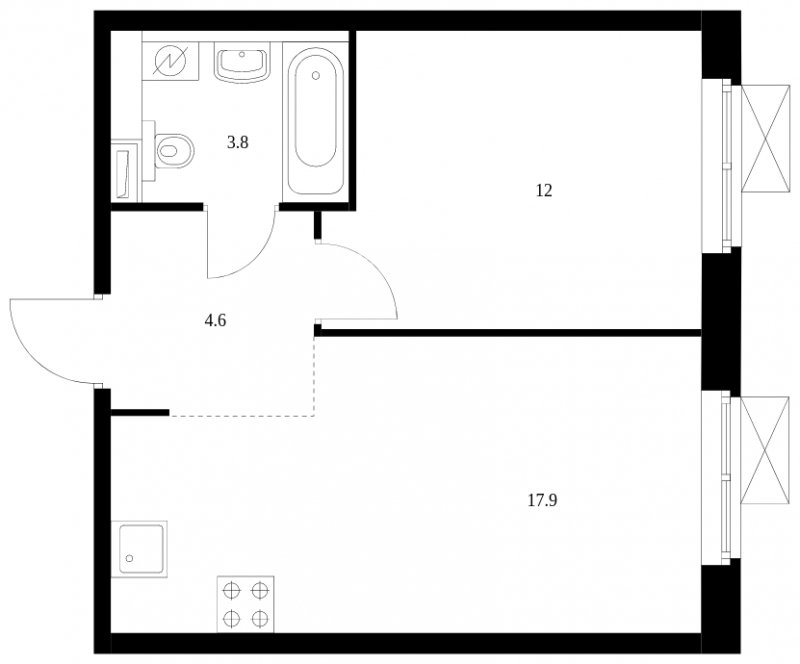 1-комнатная квартира с полной отделкой, 38.3 м2, 31 этаж, сдача 2 квартал 2023 г., ЖК Бусиновский парк, корпус 2.1 - объявление 1558792 - фото №1