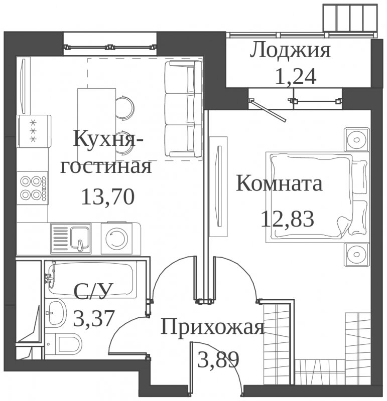 2-комнатная квартира (евро) с частичной отделкой, 35.03 м2, 20 этаж, сдача 2 квартал 2023 г., ЖК Аквилон Митино, корпус 4 - объявление 1745829 - фото №1