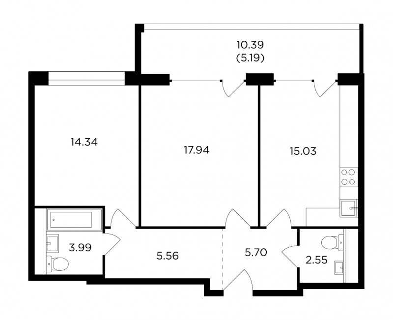 2-комнатная квартира с полной отделкой, 70.3 м2, 5 этаж, дом сдан, ЖК RiverSky, корпус 8 - объявление 1767757 - фото №1