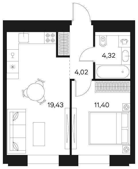 1-комнатная квартира без отделки, 38.97 м2, 20 этаж, сдача 4 квартал 2024 г., ЖК FØRST, корпус 1 - объявление 1942359 - фото №1