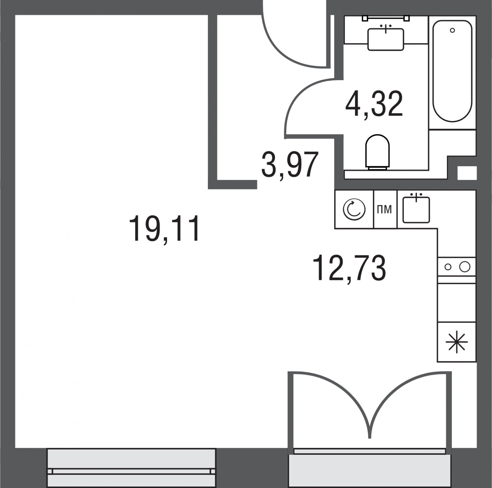 1-комнатная квартира без отделки, 40.13 м2, 12 этаж, сдача 3 квартал 2023 г., ЖК AFI Park Воронцовский, корпус 1 - объявление 2018771 - фото №1