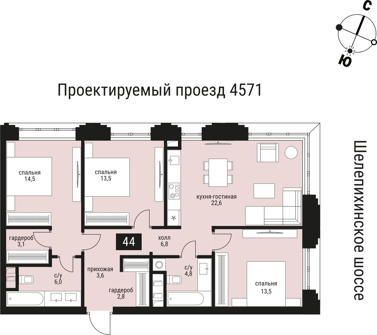 3-комнатная квартира без отделки, 94.5 м2, 7 этаж, сдача 2 квартал 2026 г., ЖК Шелепиха, корпус 1 - объявление 2418637 - фото №1