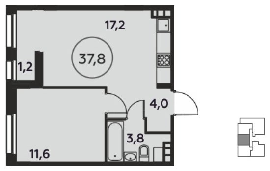 1-комнатная квартира без отделки, 37.8 м2, 16 этаж, дом сдан, ЖК Скандинавия, корпус 2.8.4 - объявление 1222287 - фото №1