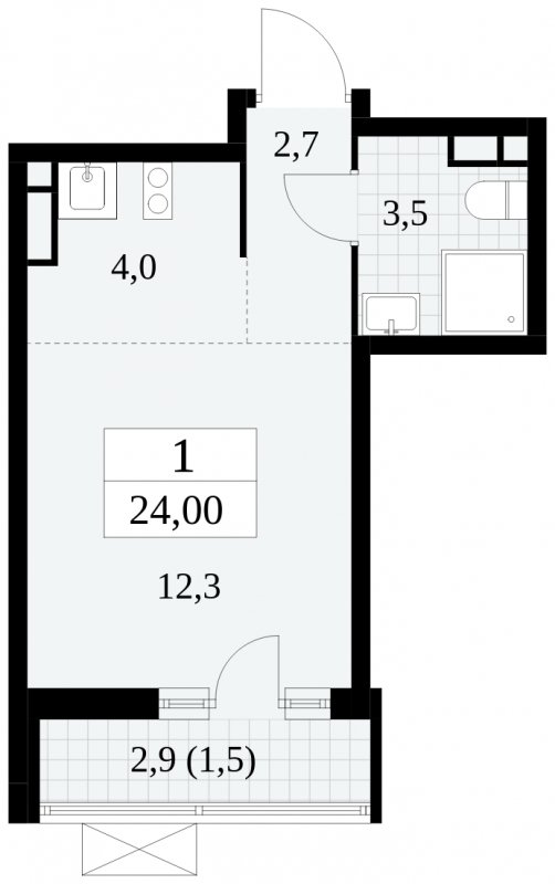 Студия с частичной отделкой, 24 м2, 5 этаж, сдача 3 квартал 2024 г., ЖК Прокшино, корпус 8.2 - объявление 1683726 - фото №1