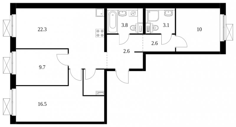 3-комнатная квартира с полной отделкой, 77 м2, 3 этаж, сдача 3 квартал 2023 г., ЖК Кольская 8, корпус 1 - объявление 1689711 - фото №1
