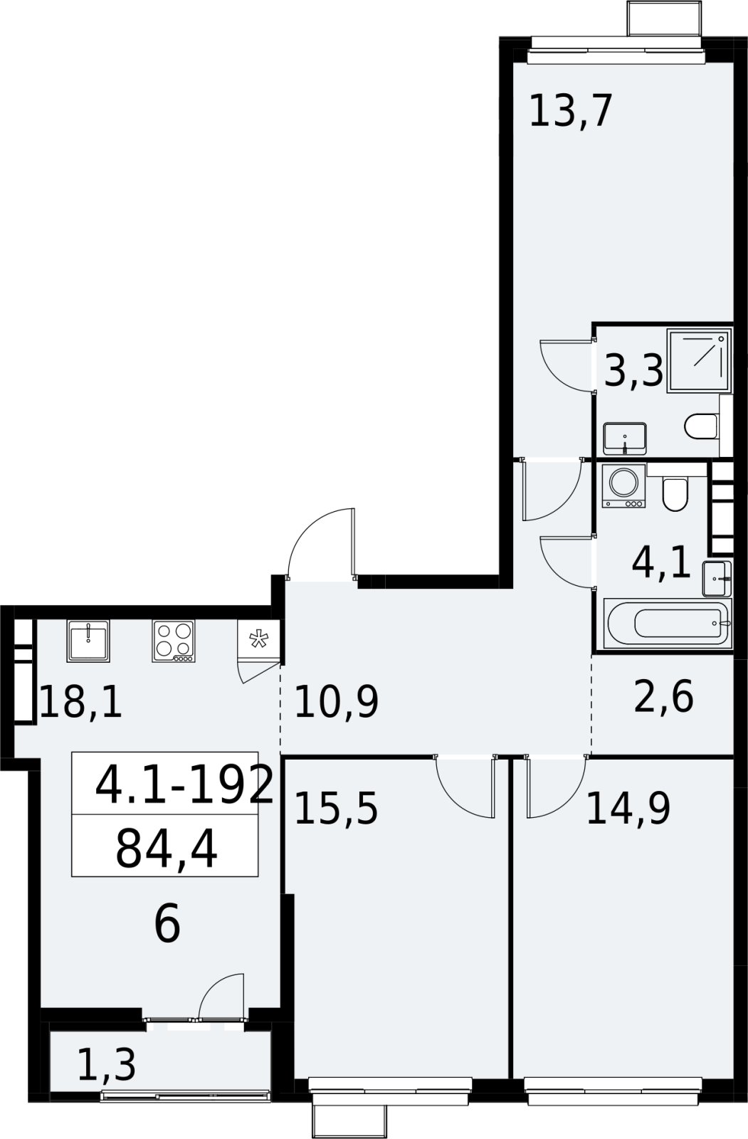 3-комнатная квартира с полной отделкой, 84.4 м2, 10 этаж, сдача 2 квартал 2027 г., ЖК Южные сады, корпус 4.1.2 - объявление 2392719 - фото №1