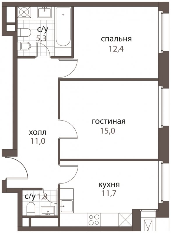 2-комнатная квартира без отделки, 57.2 м2, 2 этаж, дом сдан, ЖК HomeCity, корпус 1 - объявление 1762581 - фото №1