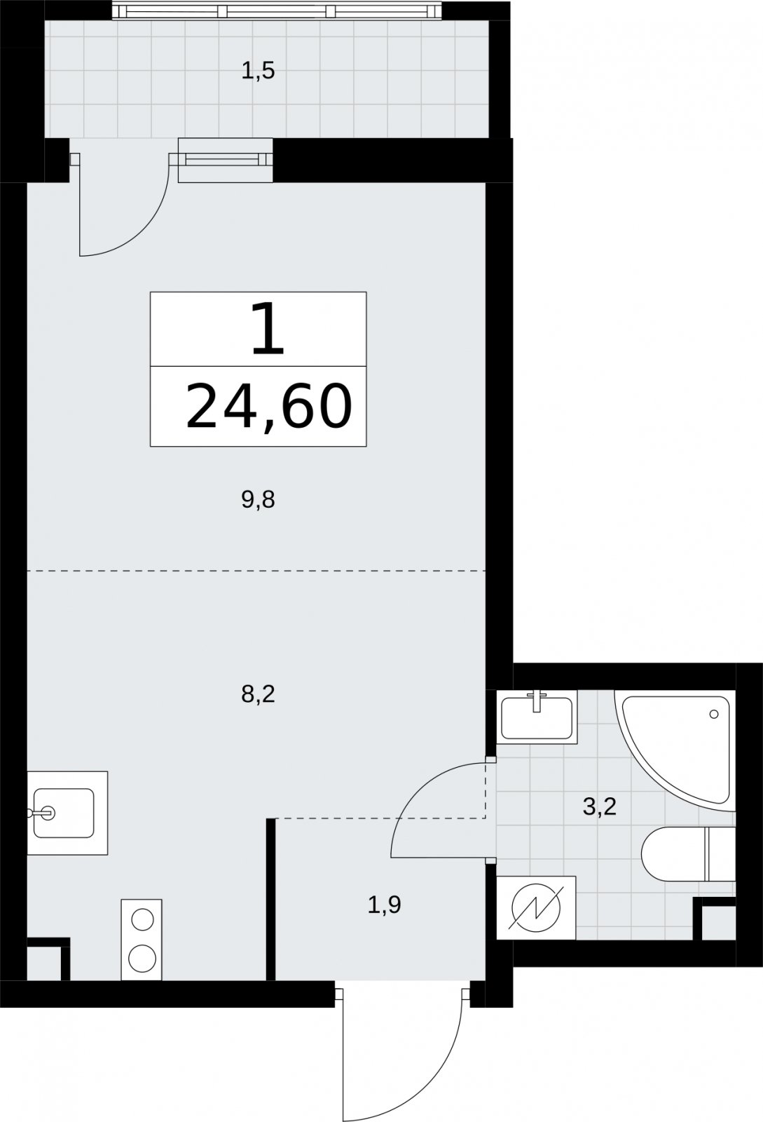 Студия с полной отделкой, 24.6 м2, 2 этаж, сдача 4 квартал 2026 г., ЖК Родные кварталы, корпус 1.2 - объявление 2317874 - фото №1