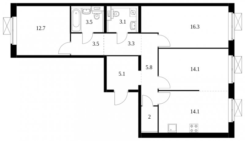 3-комнатная квартира с полной отделкой, 83.5 м2, 10 этаж, сдача 3 квартал 2023 г., ЖК Кольская 8, корпус 1 - объявление 1501728 - фото №1