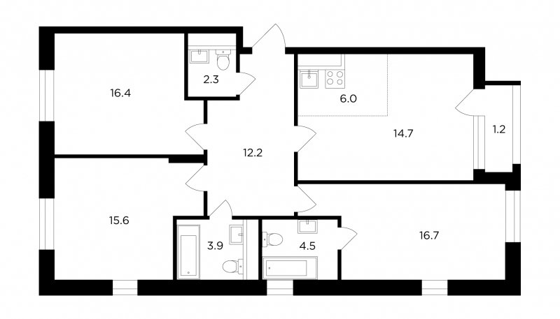 4-комнатная квартира без отделки, 93.95 м2, 8 этаж, дом сдан, ЖК Филатов Луг, корпус 1 - объявление 1648118 - фото №1