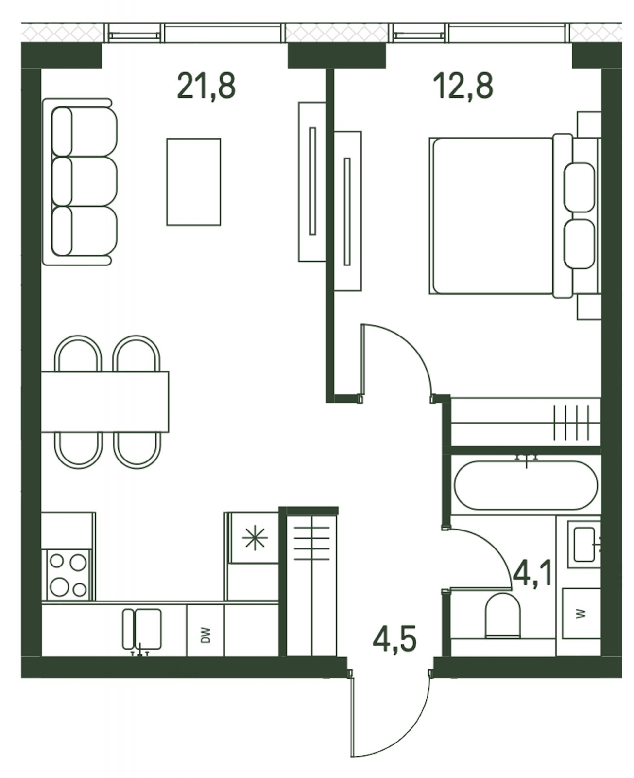 1-комнатная квартира с частичной отделкой, 43.2 м2, 13 этаж, сдача 1 квартал 2027 г., ЖК Moments, корпус 2.1 - объявление 2267504 - фото №1