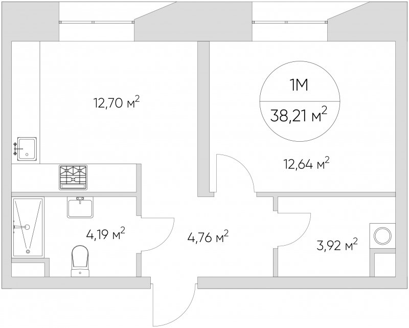 1-комнатные апартаменты без отделки, 38.21 м2, 2 этаж, сдача 1 квартал 2024 г., ЖК N'ICE LOFT, корпус 2 - объявление 1614822 - фото №1