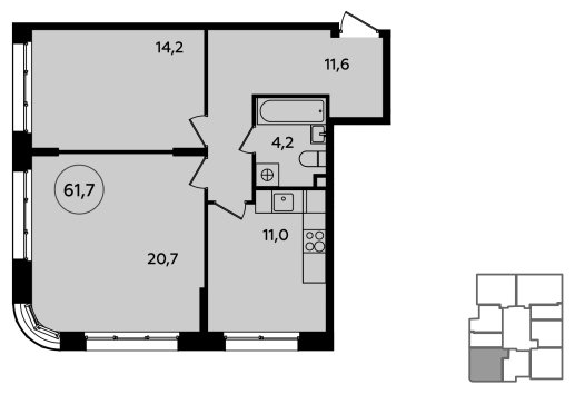 2-комнатная квартира без отделки, 61.7 м2, 2 этаж, сдача 4 квартал 2023 г., ЖК Скандинавия, корпус 23.7 - объявление 1514886 - фото №1