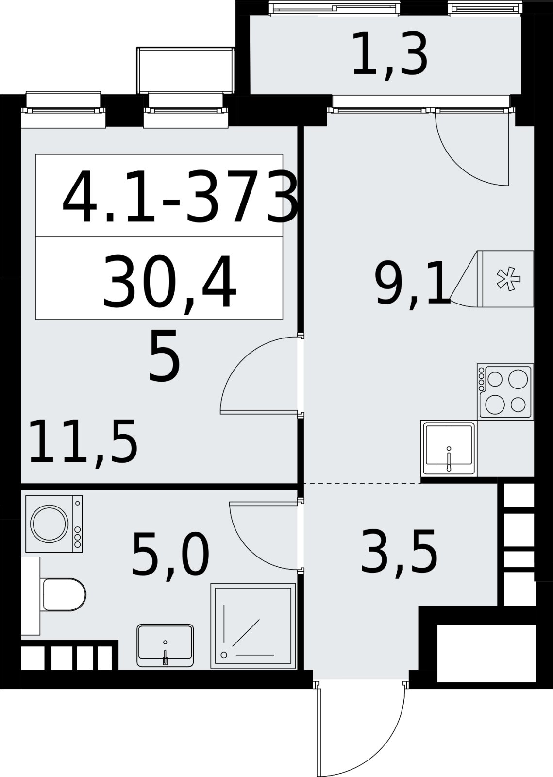 1-комнатная квартира с полной отделкой, 30.4 м2, 22 этаж, сдача 2 квартал 2027 г., ЖК Южные сады, корпус 4.1.2 - объявление 2392879 - фото №1
