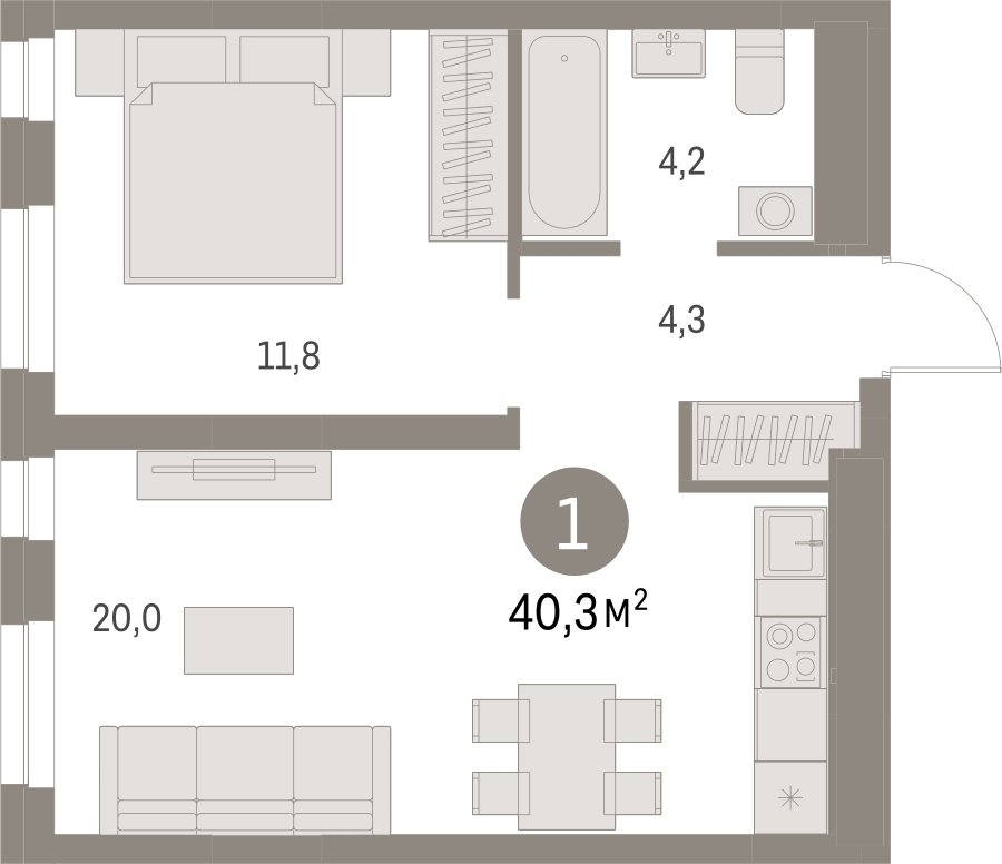 1-комнатная квартира с частичной отделкой, 40.28 м2, 2 этаж, сдача 1 квартал 2025 г., ЖК Первый квартал, корпус Дом 5 - объявление 2281502 - фото №1