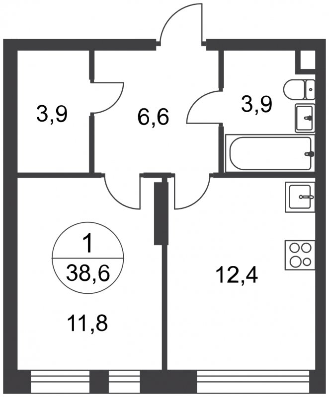 1-комнатная квартира с полной отделкой, 38.6 м2, 14 этаж, сдача 3 квартал 2025 г., ЖК город-парк Переделкино Ближнее, корпус 17-3 - объявление 2377094 - фото №1