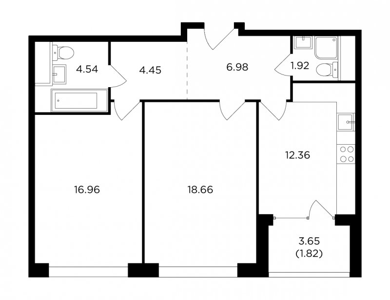 2-комнатная квартира без отделки, 67.69 м2, 16 этаж, дом сдан, ЖК RiverSky, корпус 2 - объявление 1747975 - фото №1