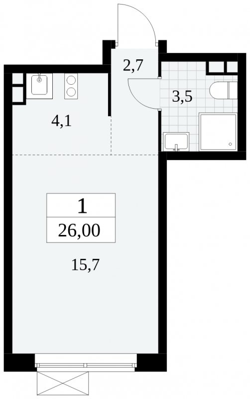 Студия с частичной отделкой, 26 м2, 3 этаж, сдача 3 квартал 2024 г., ЖК Прокшино, корпус 8.2 - объявление 1683716 - фото №1