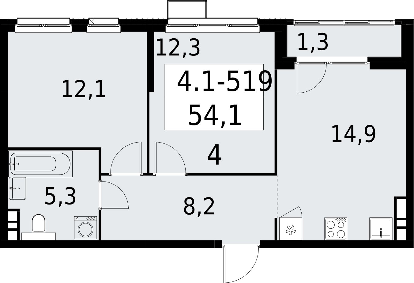 2-комнатная квартира с полной отделкой, 54.1 м2, 19 этаж, сдача 2 квартал 2027 г., ЖК Южные сады, корпус 4.1.2 - объявление 2393024 - фото №1