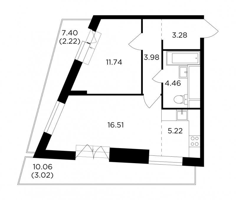 2-комнатная квартира без отделки, 50.43 м2, 12 этаж, сдача 2 квартал 2022 г., ЖК КутузовGRAD 2, корпус 6 - объявление 1770821 - фото №1