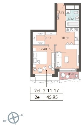 1-комнатная квартира 46.1 м2, 17 этаж, дом сдан, ЖК ЗИЛАРТ, корпус ZILART DIAMOND - объявление 1943764 - фото №1