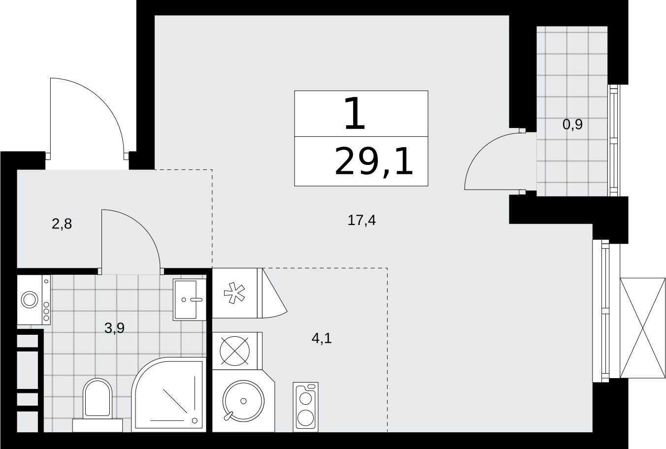Студия с частичной отделкой, 29.1 м2, 6 этаж, сдача 2 квартал 2026 г., ЖК Бунинские кварталы, корпус 5.1 - объявление 2297014 - фото №1