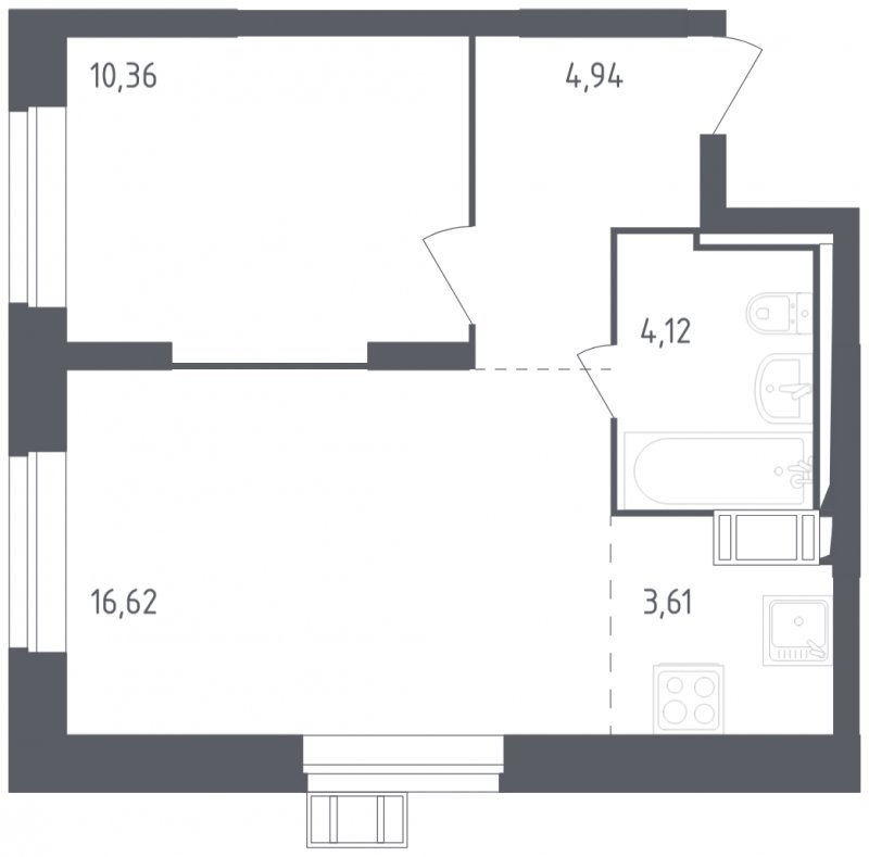 2-комнатная квартира с полной отделкой, 39.65 м2, 6 этаж, сдача 3 квартал 2023 г., ЖК Томилино Парк, корпус 4.1 - объявление 1671771 - фото №1