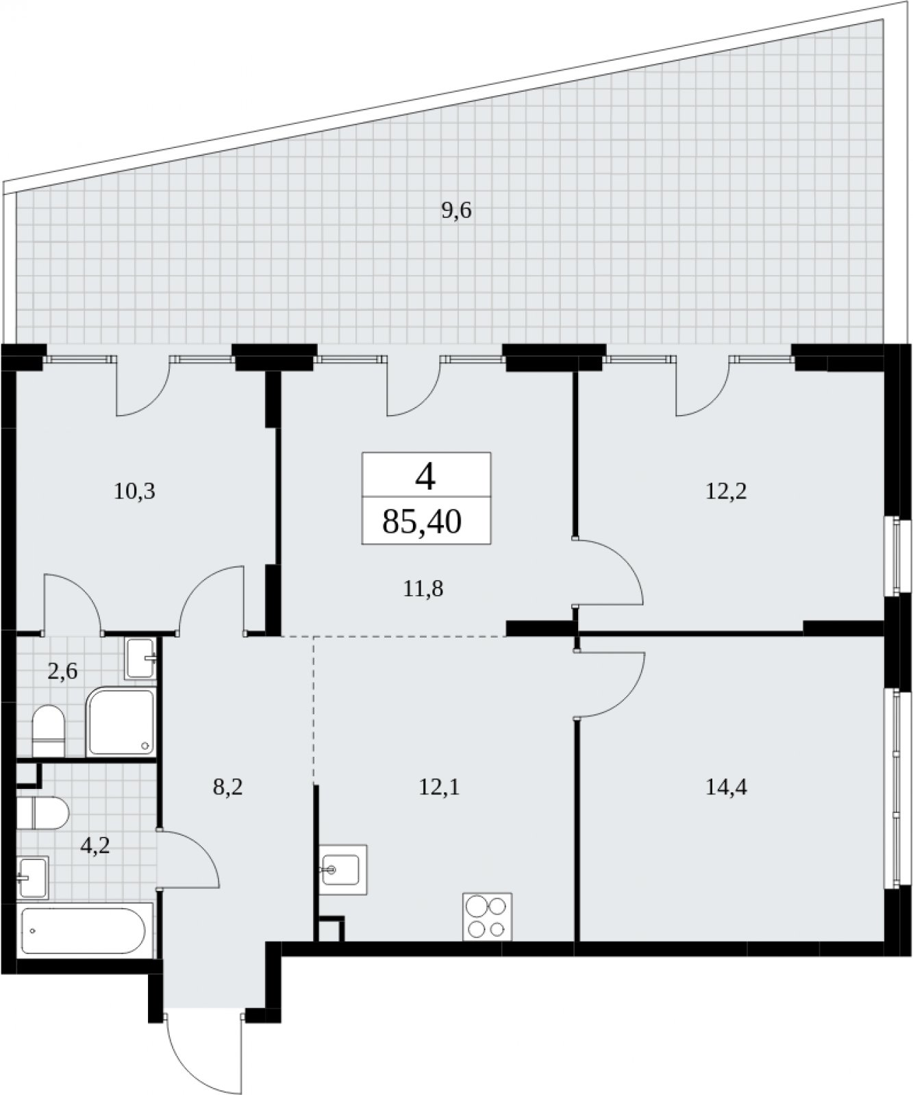 4-комнатная квартира (евро) с частичной отделкой, 85.4 м2, 2 этаж, сдача 4 квартал 2024 г., ЖК Скандинавия, корпус 36.2.1 - объявление 2052252 - фото №1