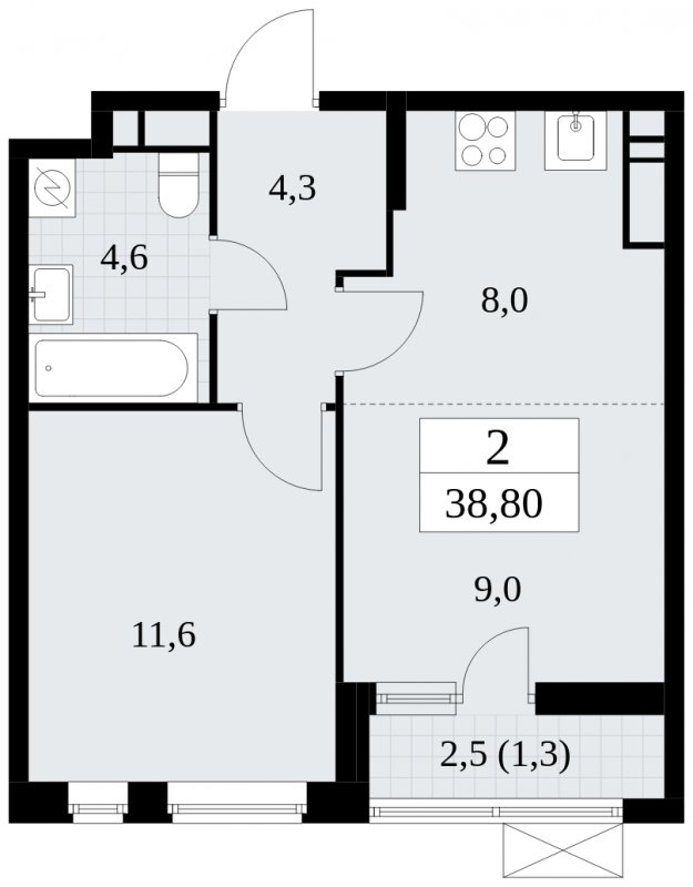 2-комнатная квартира (евро) без отделки, 38.8 м2, 15 этаж, сдача 1 квартал 2025 г., ЖК Прокшино, корпус 5.2.3 - объявление 1751428 - фото №1