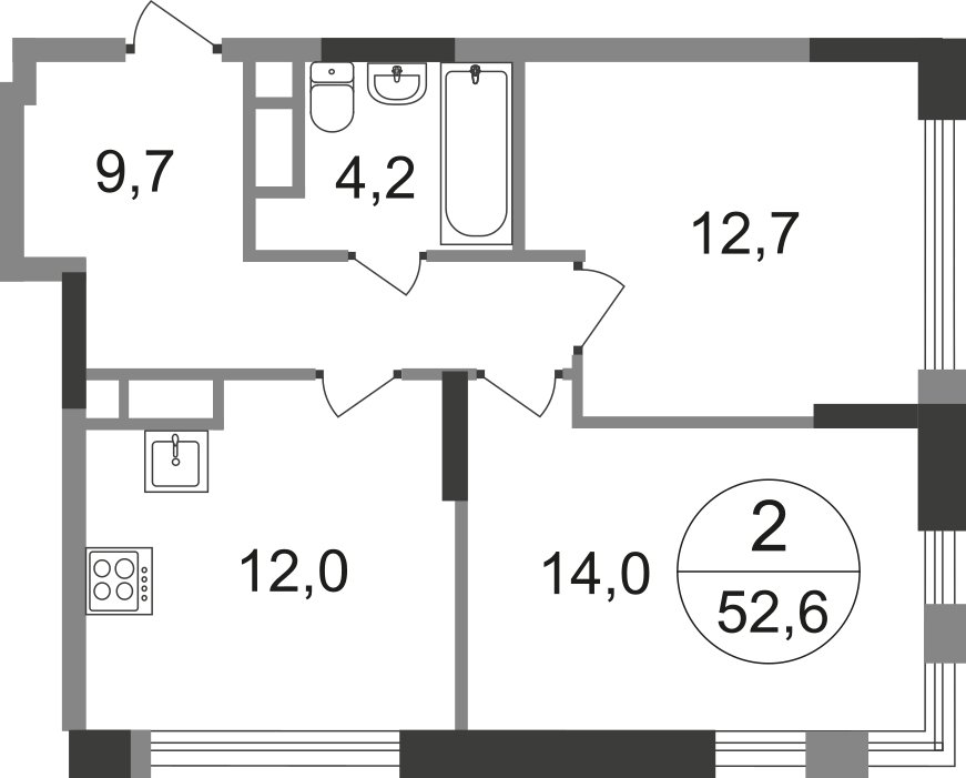 2-комнатная квартира без отделки, 52.6 м2, 13 этаж, сдача 1 квартал 2025 г., ЖК город-парк Переделкино Ближнее, корпус 17-1 - объявление 2138645 - фото №1