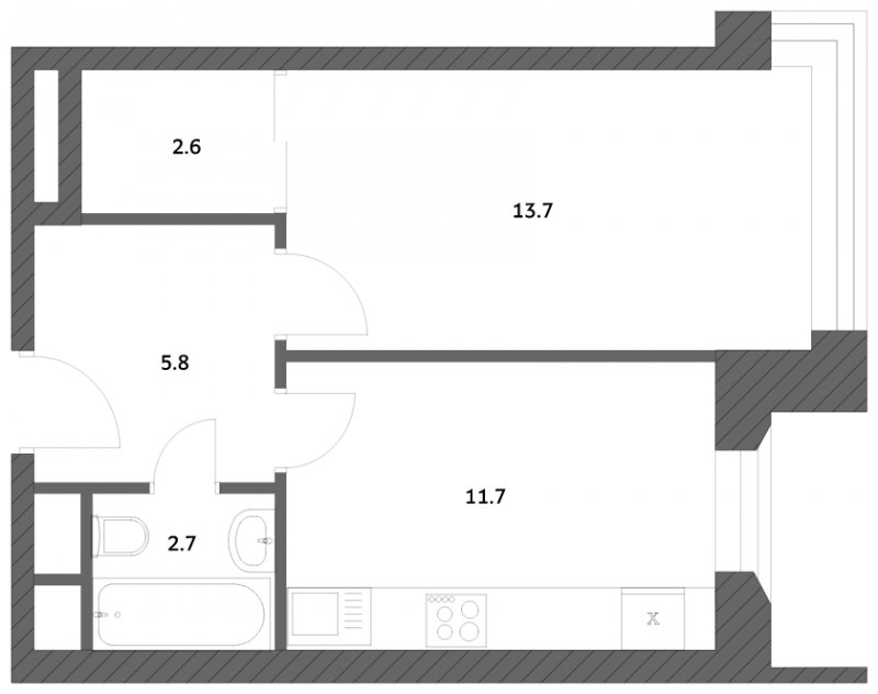 1-комнатная квартира с частичной отделкой, 36.56 м2, 7 этаж, сдача 4 квартал 2023 г., ЖК Городские истории, корпус 1 - объявление 1710485 - фото №1