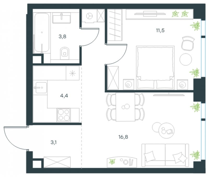 2-комнатная квартира без отделки, 39.6 м2, 25 этаж, сдача 4 квартал 2024 г., ЖК Level Мичуринский, корпус 4 - объявление 1767066 - фото №1