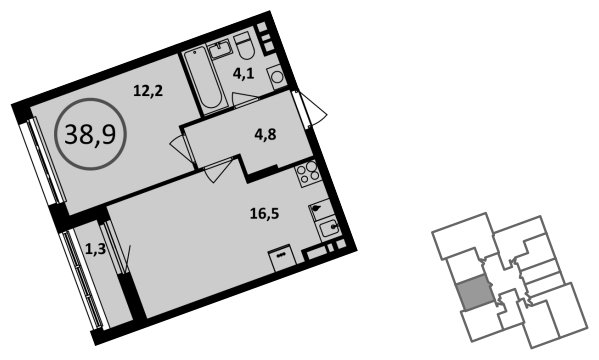 1-комнатная квартира без отделки, 39.3 м2, 7 этаж, сдача 1 квартал 2023 г., ЖК Испанские кварталы, корпус 6.4 - объявление 1886055 - фото №1