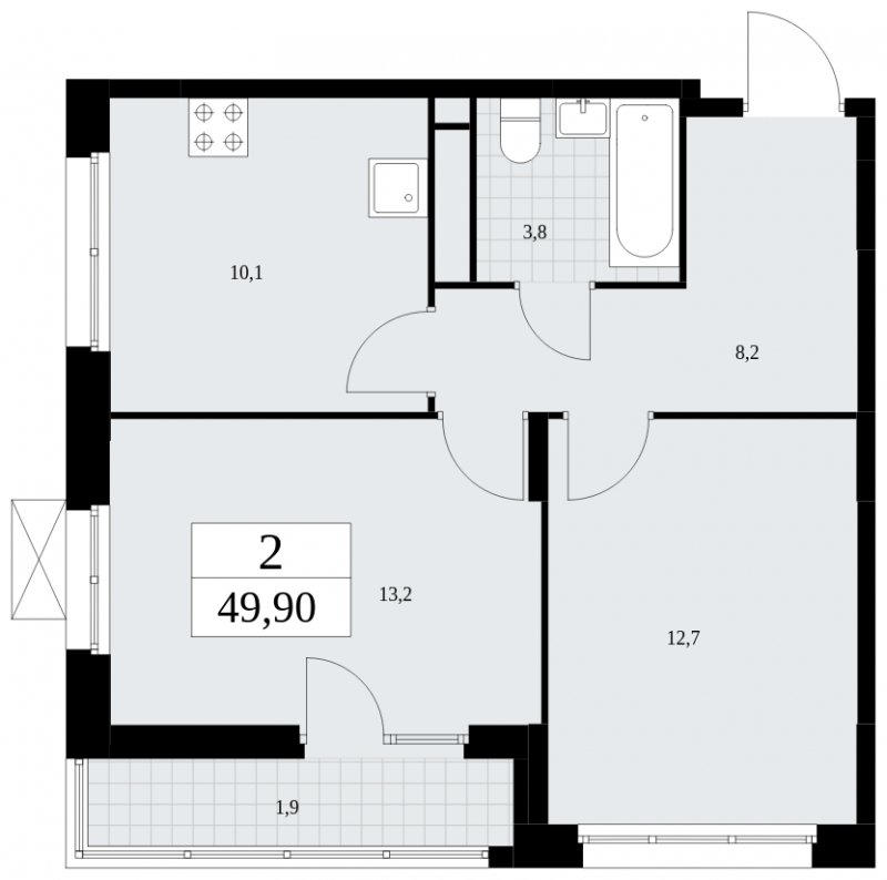 2-комнатная квартира без отделки, 49.9 м2, 13 этаж, сдача 4 квартал 2024 г., ЖК Скандинавия, корпус 36.3.2 - объявление 1894752 - фото №1