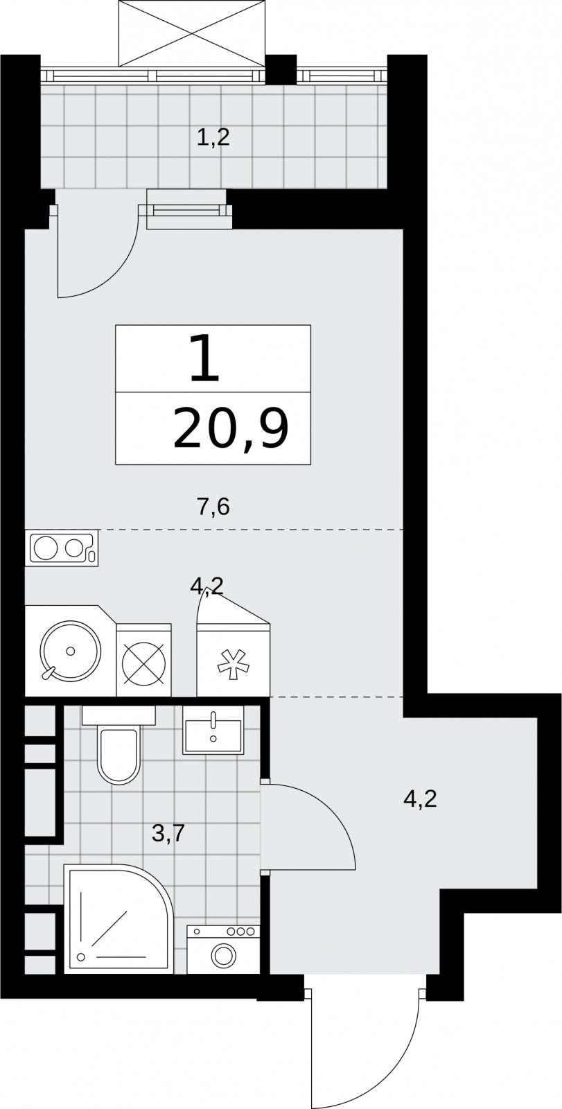 Студия с частичной отделкой, 20.9 м2, 7 этаж, сдача 2 квартал 2026 г., ЖК Бунинские кварталы, корпус 5.1 - объявление 2296930 - фото №1