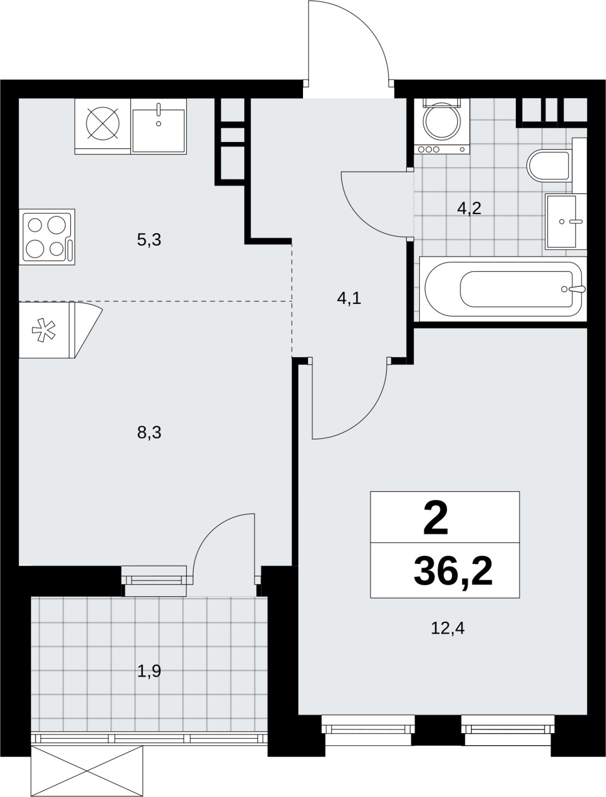 2-комнатная квартира (евро) без отделки, 36.2 м2, 9 этаж, сдача 4 квартал 2026 г., ЖК Скандинавия, корпус 2.18.1.3 - объявление 2350818 - фото №1
