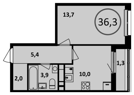 1-комнатная квартира без отделки, 36.3 м2, 13 этаж, сдача 1 квартал 2023 г., ЖК Испанские кварталы, корпус 6.1 - объявление 1409819 - фото №1