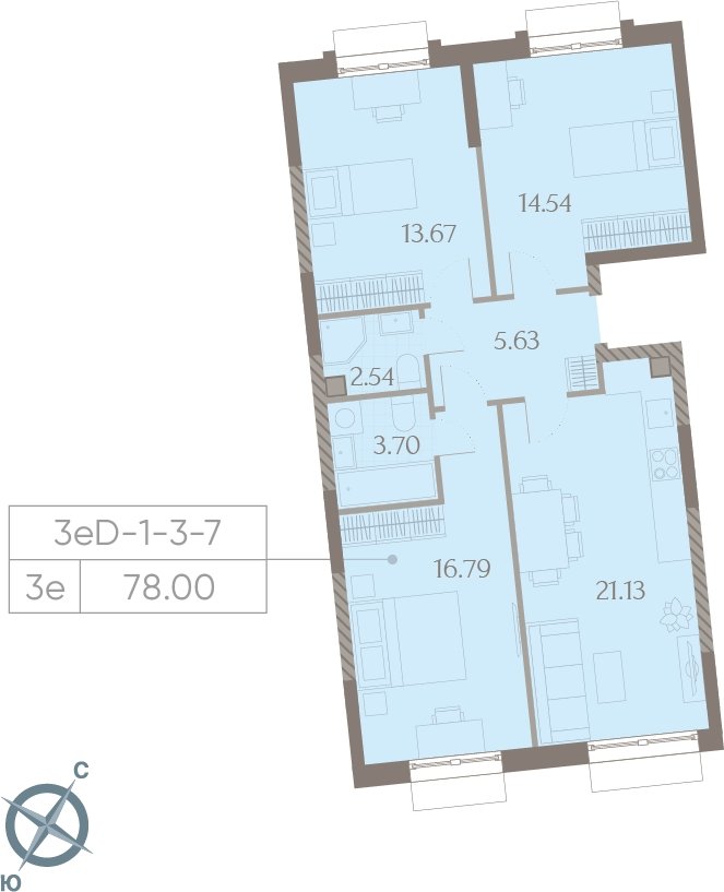 3-комнатная квартира без отделки, 78 м2, 4 этаж, сдача 3 квартал 2025 г., ЖК Дмитровское небо, корпус 2 - объявление 2185638 - фото №1