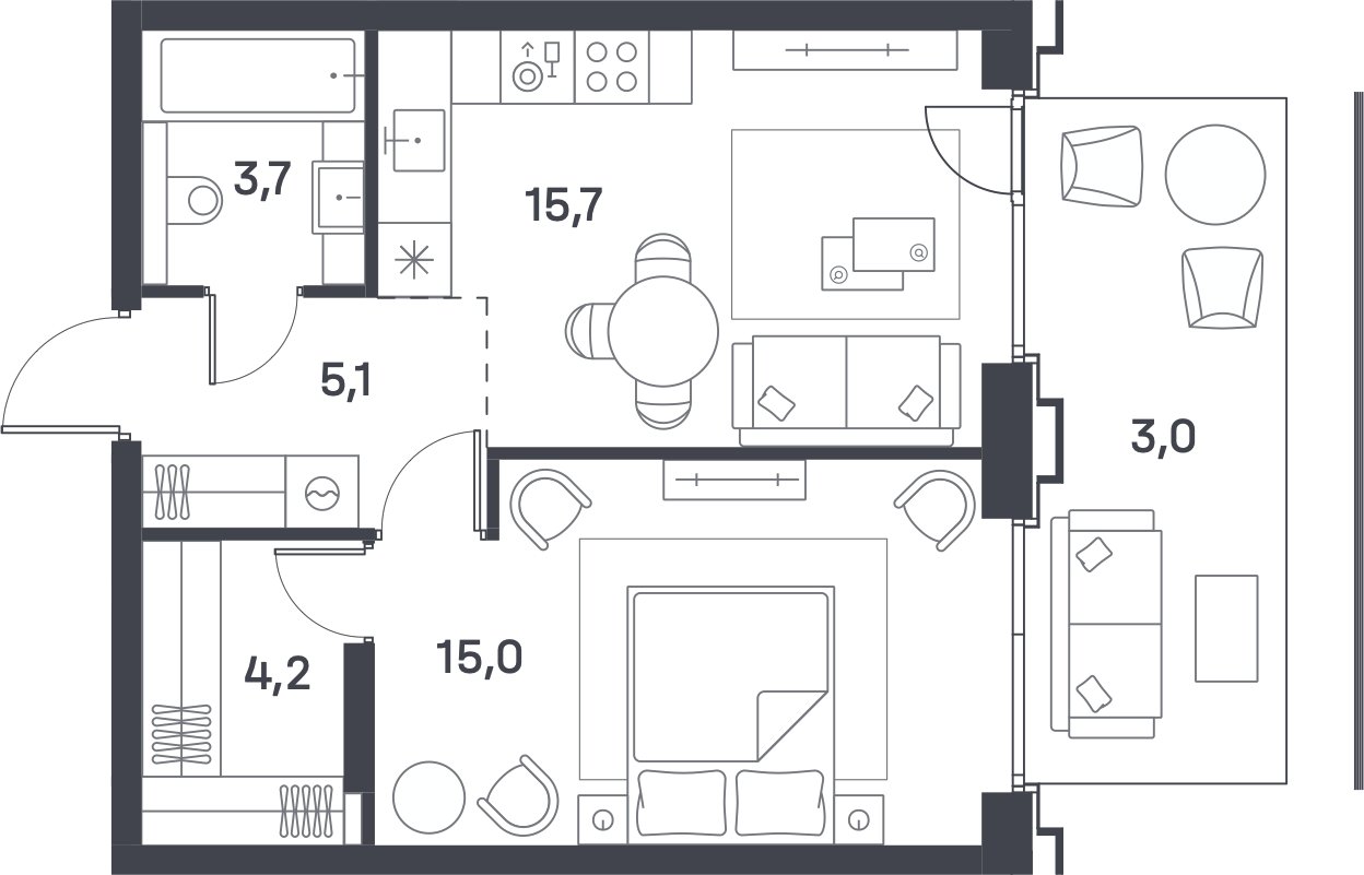 1-комнатная квартира 44.7 м2, 2 этаж, сдача 4 квартал 2025 г., ЖК Portland, корпус 4 - объявление 2310447 - фото №1