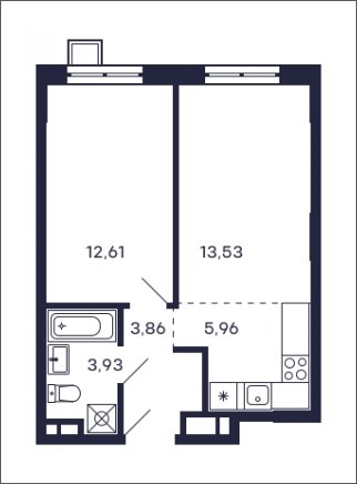 1-комнатная квартира без отделки, 39.89 м2, 10 этаж, сдача 2 квартал 2025 г., ЖК Квартал Тетрис, корпус "Квартал Тетрис 2.1" - объявление 2001714 - фото №1