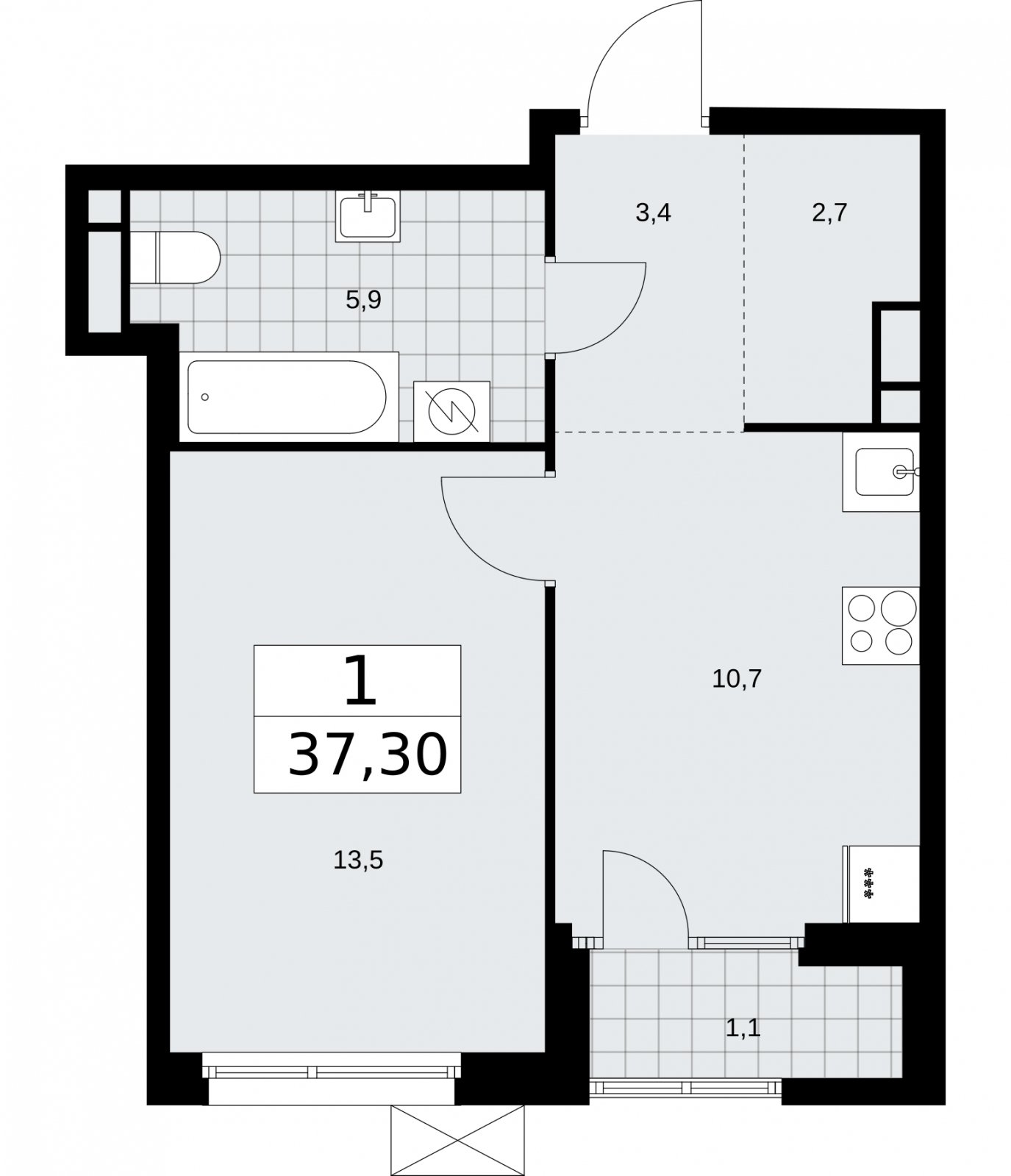 1-комнатная квартира с частичной отделкой, 37.3 м2, 13 этаж, сдача 1 квартал 2026 г., ЖК Дом на Зорге, корпус 25 - объявление 2221234 - фото №1