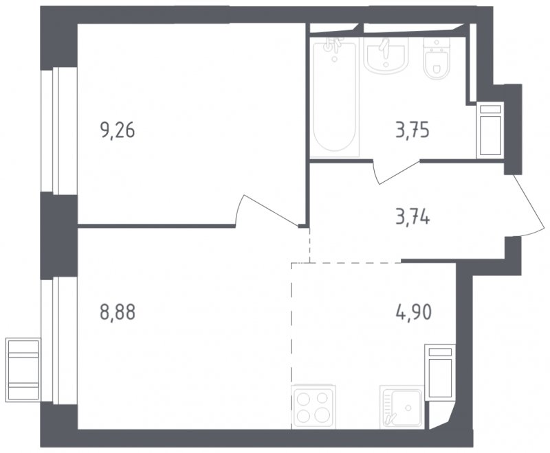 2-комнатная квартира с полной отделкой, 30.53 м2, 7 этаж, сдача 3 квартал 2023 г., ЖК Томилино Парк, корпус 4.1 - объявление 1768824 - фото №1