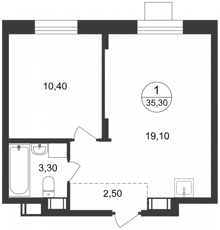 1-комнатные апартаменты с полной отделкой, 35.3 м2, 3 этаж, сдача 1 квартал 2023 г., ЖК Люберцы, корпус 65 - объявление 1503234 - фото №1