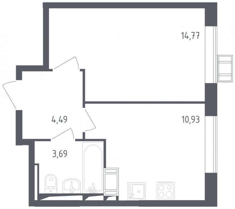 1-комнатная квартира с полной отделкой, 33.88 м2, 16 этаж, сдача 2 квартал 2023 г., ЖК Пригород Лесное, корпус 2.1 - объявление 1572110 - фото №1