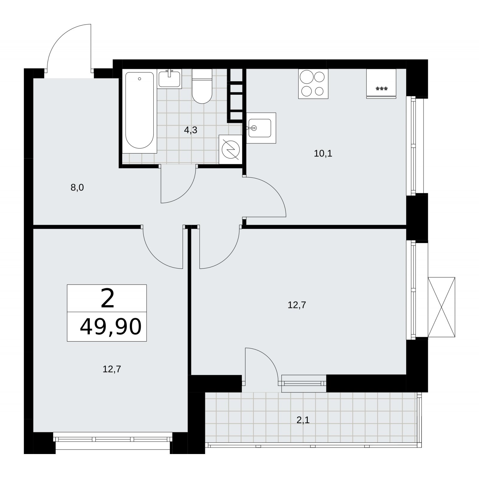 2-комнатная квартира без отделки, 49.9 м2, 4 этаж, сдача 3 квартал 2025 г., ЖК Скандинавия, корпус 28.2 - объявление 2202324 - фото №1
