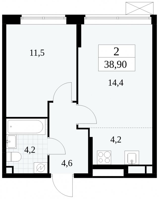 2-комнатная квартира (евро) без отделки, 38.9 м2, 2 этаж, сдача 1 квартал 2025 г., ЖК Прокшино, корпус 5.2.1 - объявление 1750930 - фото №1