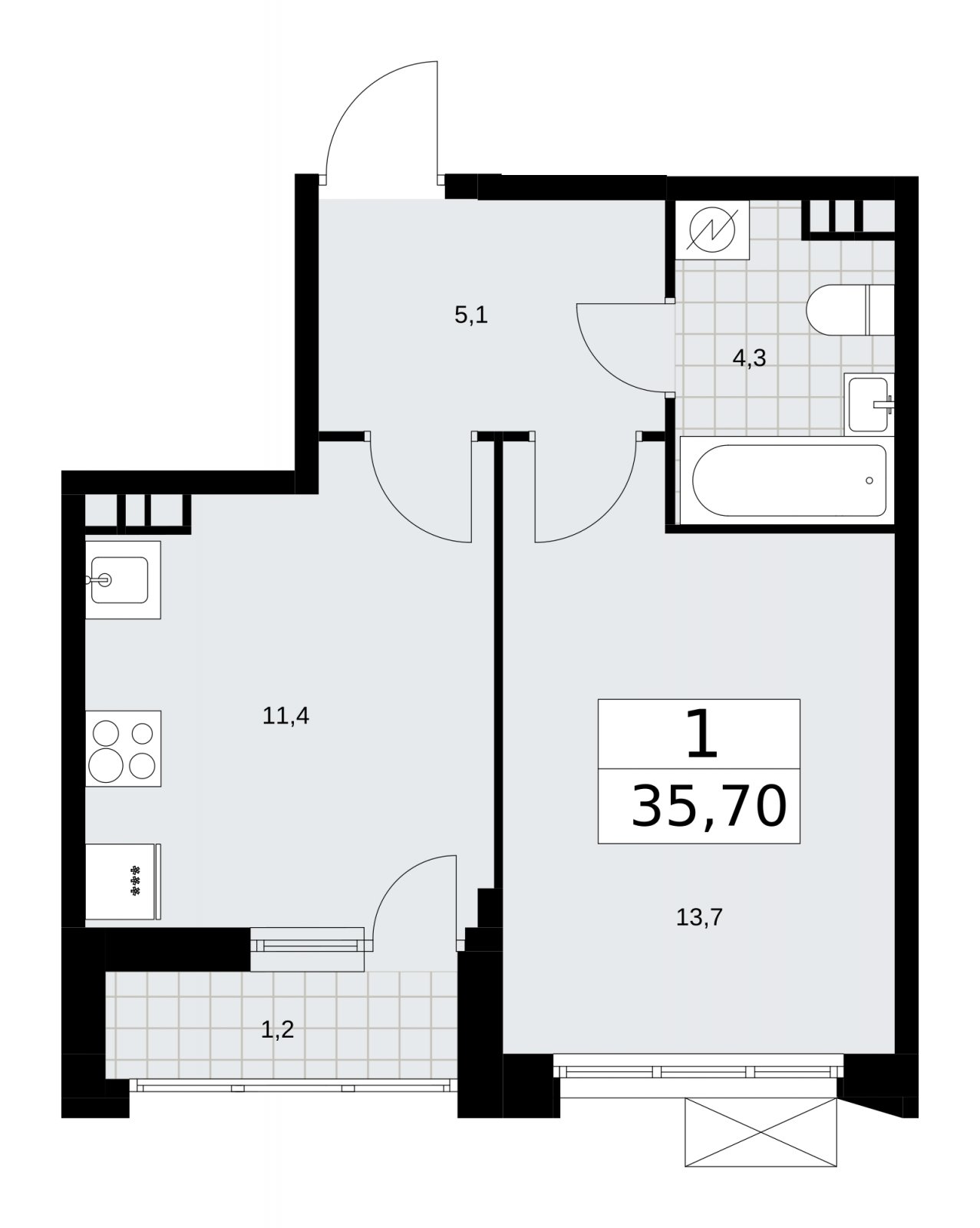 1-комнатная квартира с частичной отделкой, 35.7 м2, 4 этаж, сдача 4 квартал 2025 г., ЖК Скандинавия, корпус 28.4 - объявление 2202841 - фото №1