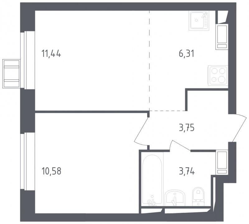 2-комнатная квартира с полной отделкой, 35.82 м2, 17 этаж, сдача 3 квартал 2023 г., ЖК Томилино Парк, корпус 4.1 - объявление 1570696 - фото №1