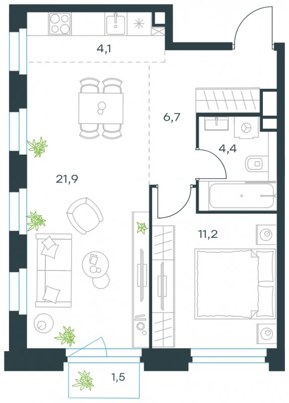 2-комнатная квартира без отделки, 48.8 м2, 10 этаж, сдача 4 квартал 2023 г., ЖК Level Нагатинская, корпус С - объявление 1667949 - фото №1